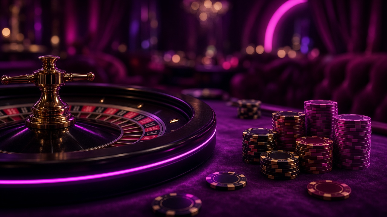 Luxurious casino atmosphere with roulette and chips